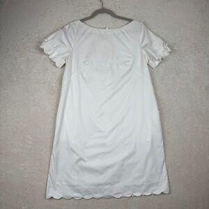 Vintage J. Crew White Cotton Dress‎ Womens 10 Scalloped Hem Short Sleeve Casual
